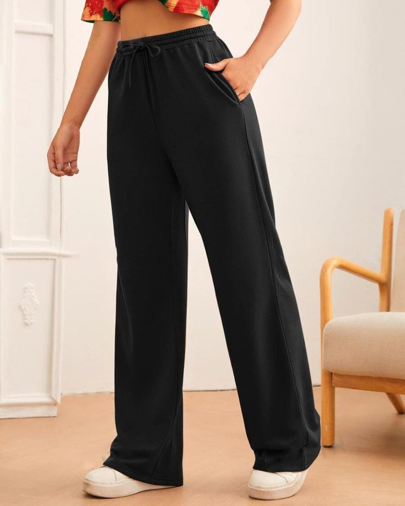 فلاينوف بنطلون رياضي كوري أسود برباط بقصة فضفاضة - Image 4